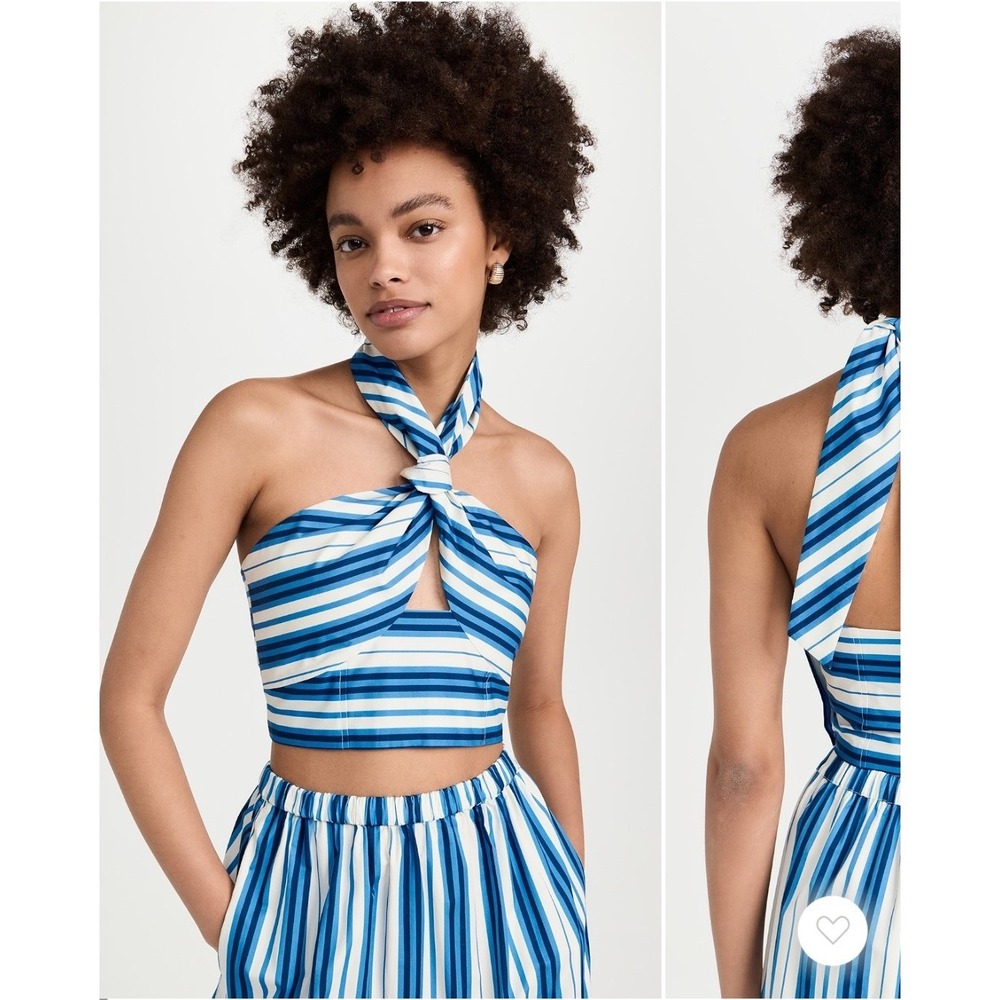 Solid & Striped The Naomi Top Marina Blue Stripe Twisted Halter Crop Top XL